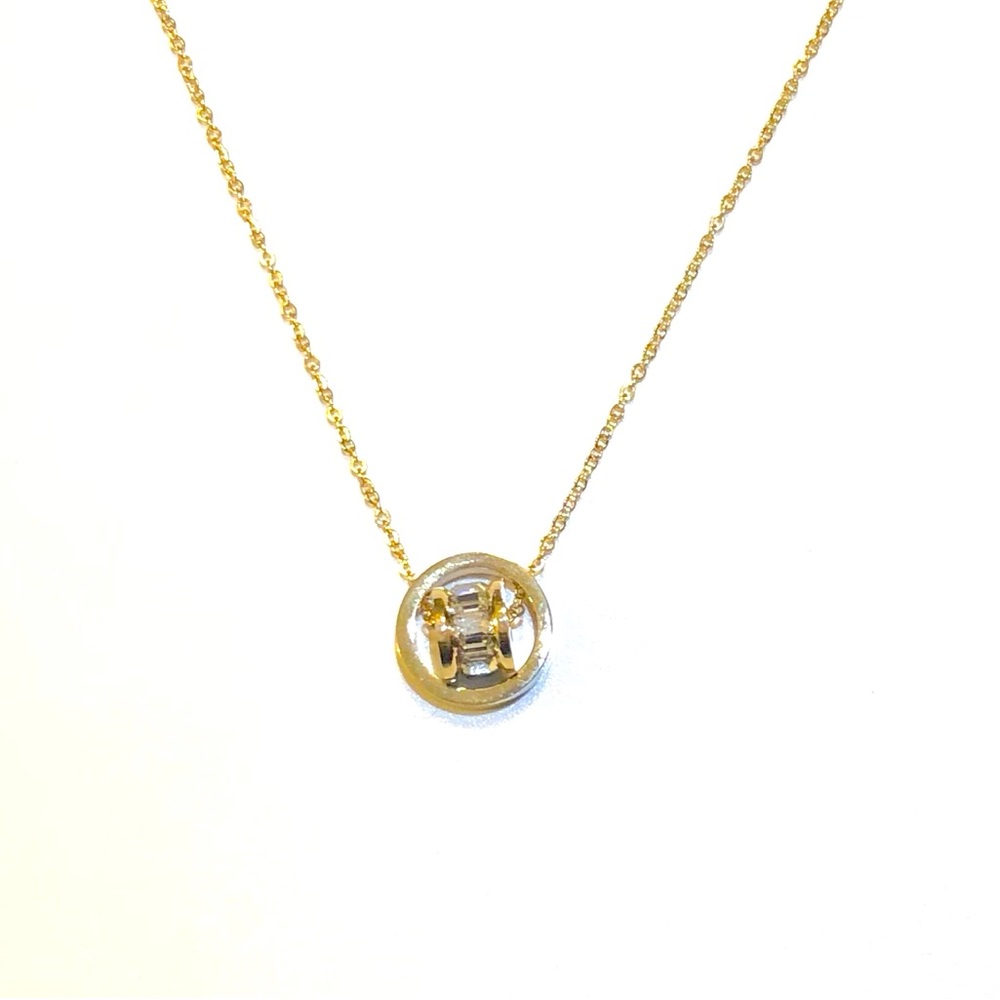 Stainless Steel Cubic Zirconia Rotating Baguette Wheel Pendant Necklace